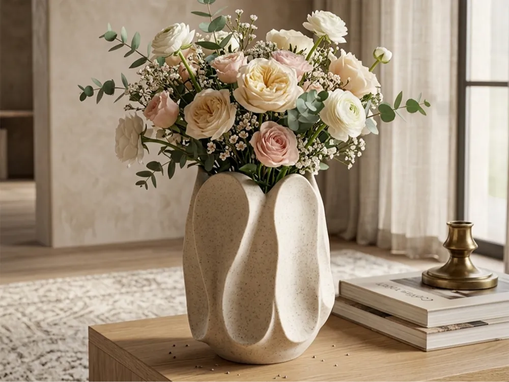 PebbleLoop Vase Organic Flower Vase – 3D Printed Sculptural Pebble-Form Vase
