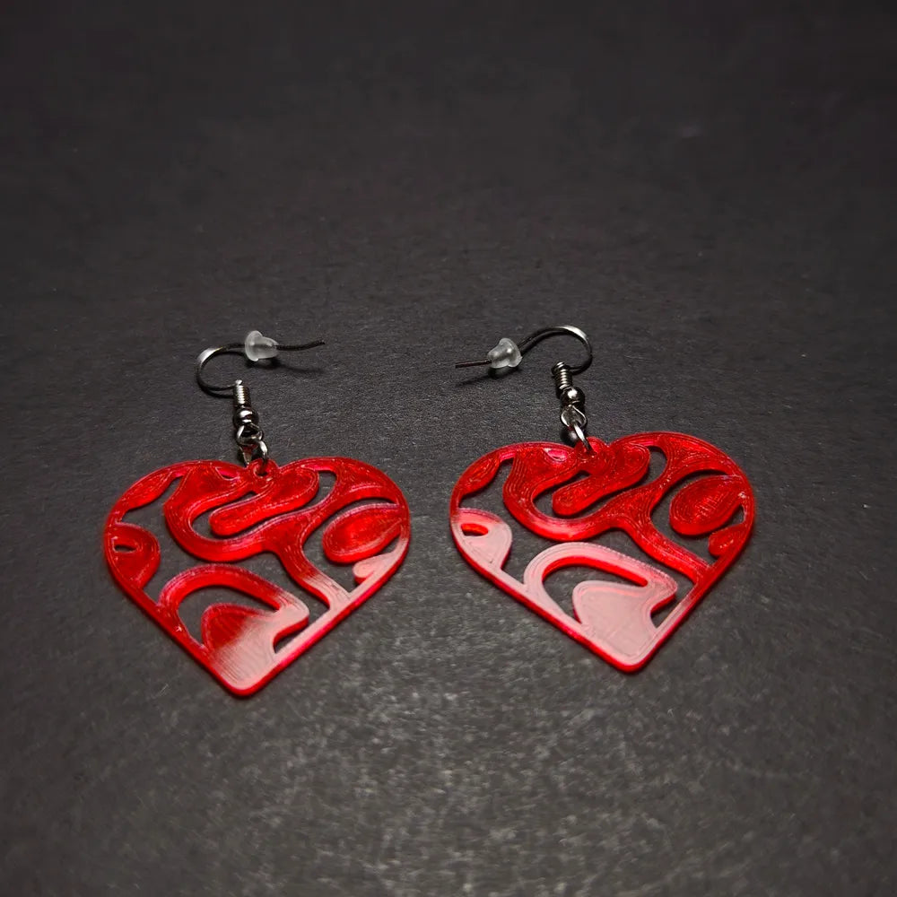 Heartstream Love Earrings – 3D Printed Fluid Heart Jewellery