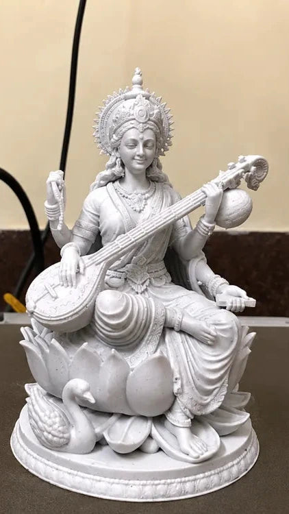Saraswati Divine Sculpture – 3D Printed Hindu Goddess of Wisdom Idol