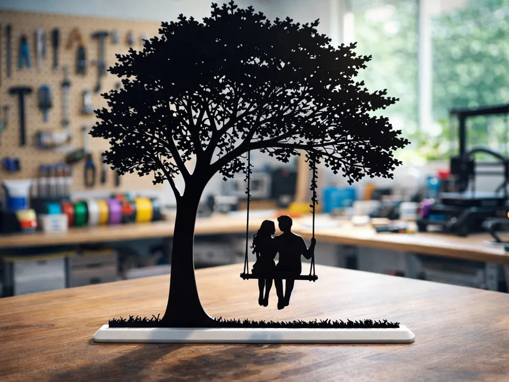 Spring Swing Couple Silhouette Wall Art – 3D Printed Romantic Decor