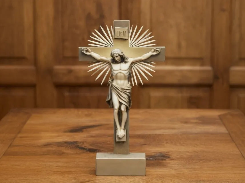 Jesus Christ Radiant Crucifix Sculpture – 3D Printed Light and Glory