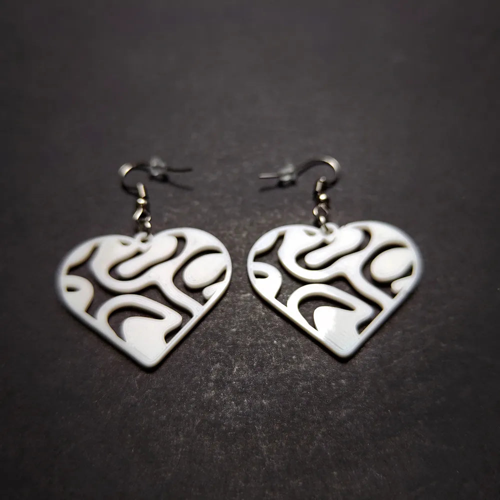 Heartstream Love Earrings – 3D Printed Fluid Heart Jewellery