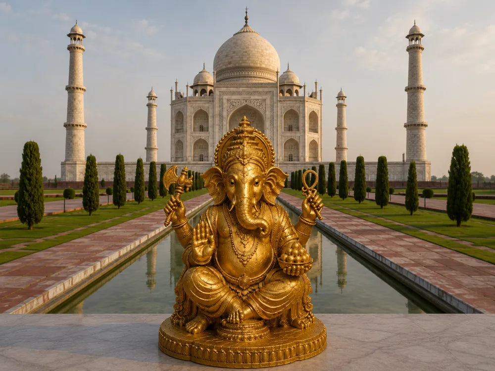 Golden Blessing Ganesha Statue – 3D Printed Radiant Gold Ganpati Idol