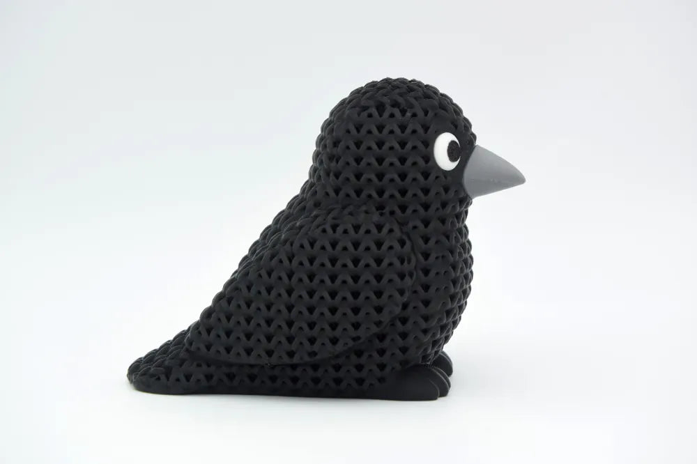 Knitted Crow Decorative Figurine – 3D Printed Gothic Whimsical Bird Sculpture
