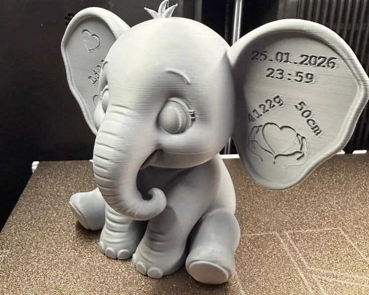 Cute Baby Elephant Birth Keepsake – 3D Printed Newborn Gift Figurine
