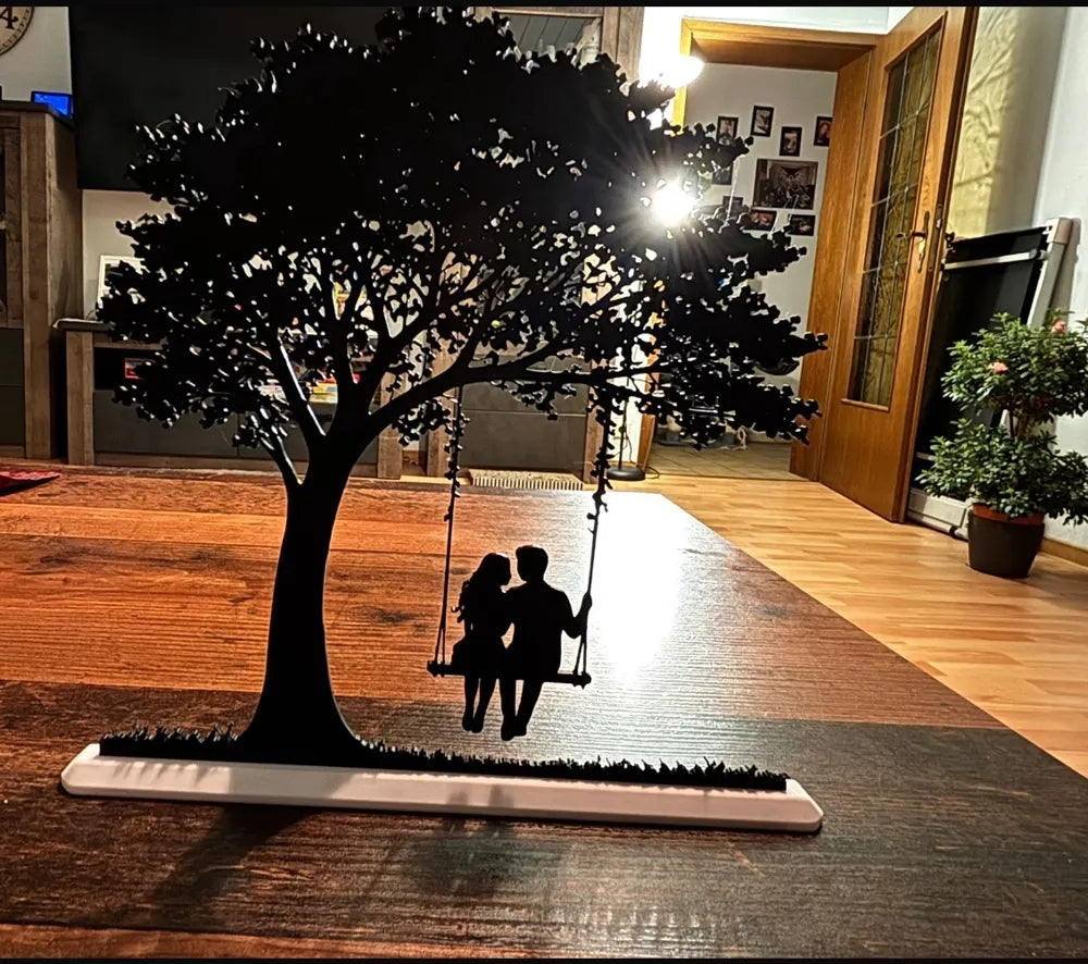 Spring Swing Couple Silhouette Wall Art – 3D Printed Romantic Decor