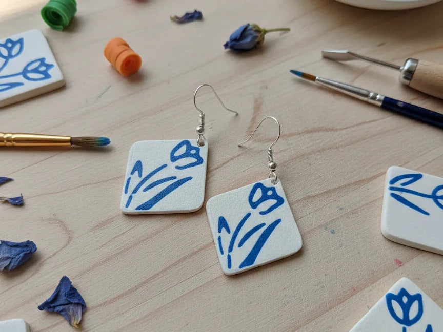 Tulip Tile Earrings – 3D Printed Floral Geometric Jewellery
