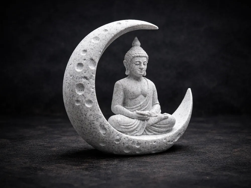 Zen Moon Buddha Meditation Sculpture – 3D Printed Spiritual Art
