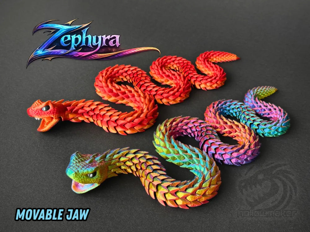 Zephyra Articulated Snake Figurine – 3D Printed Flexible Flexi Toy
