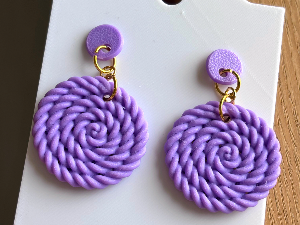 Circle Knit Earrings – 3D Printed Textured Boho Round Jewellery