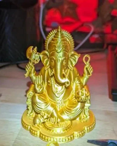 Golden Blessing Ganesha Statue – 3D Printed Radiant Gold Ganpati Idol