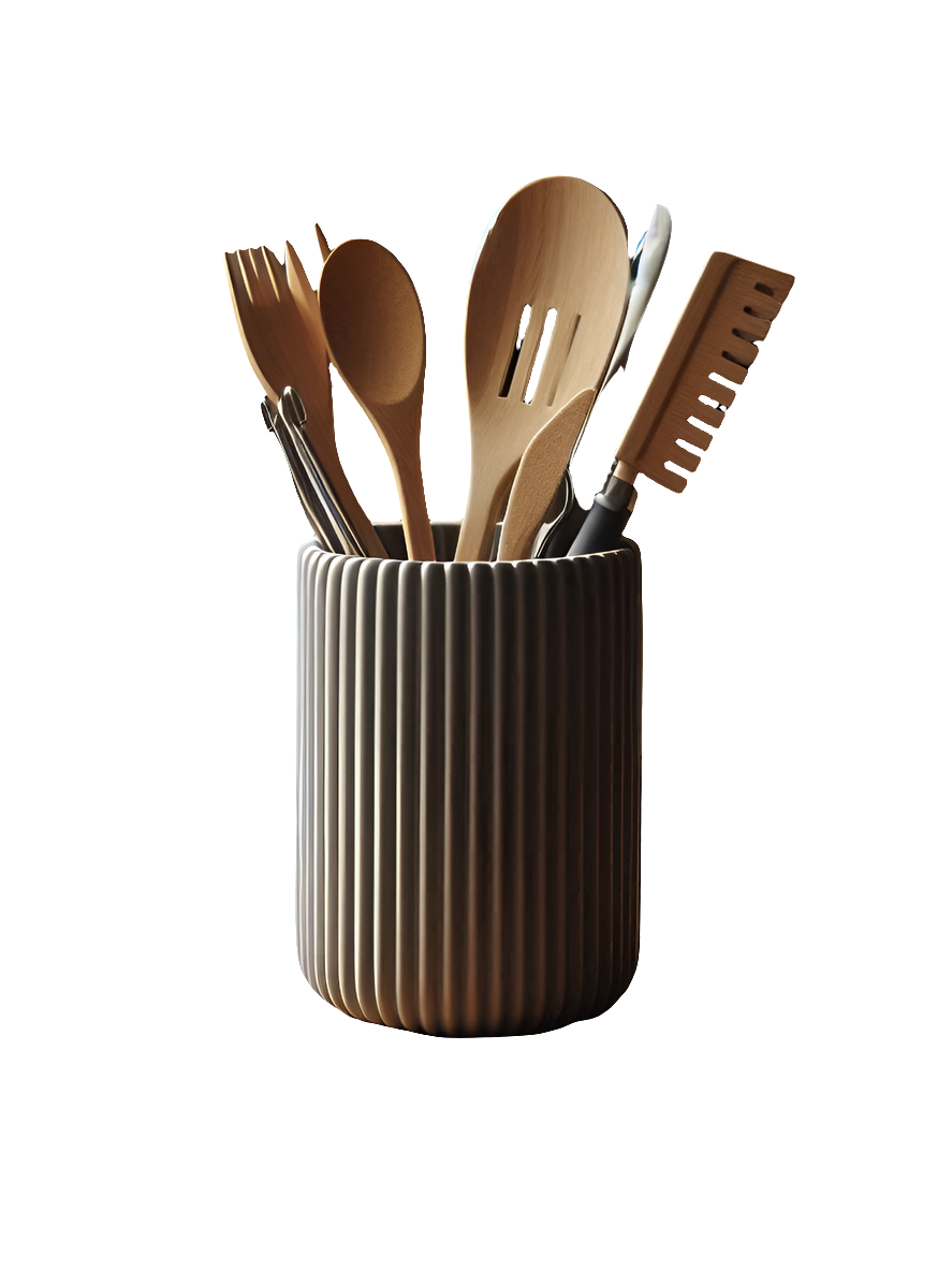 Designer Ribbed Cutlery Organiser – 3D Printed Kitchen Stand