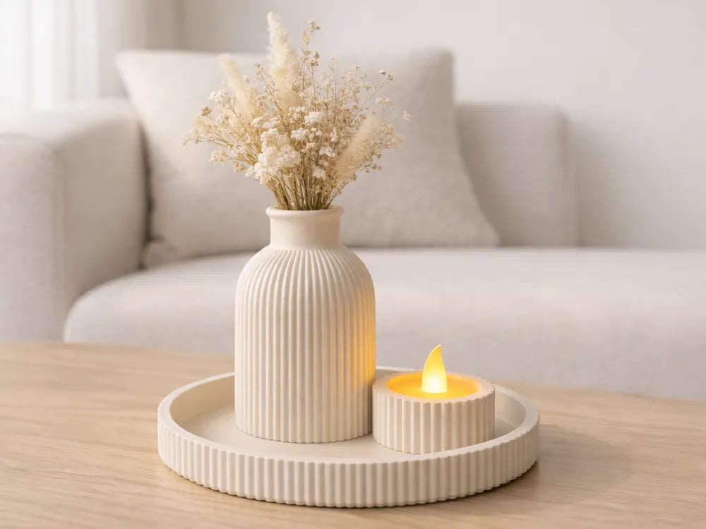 Decoration Set Vase Candle Holder and Tray – 3D Printed Home Styling Set