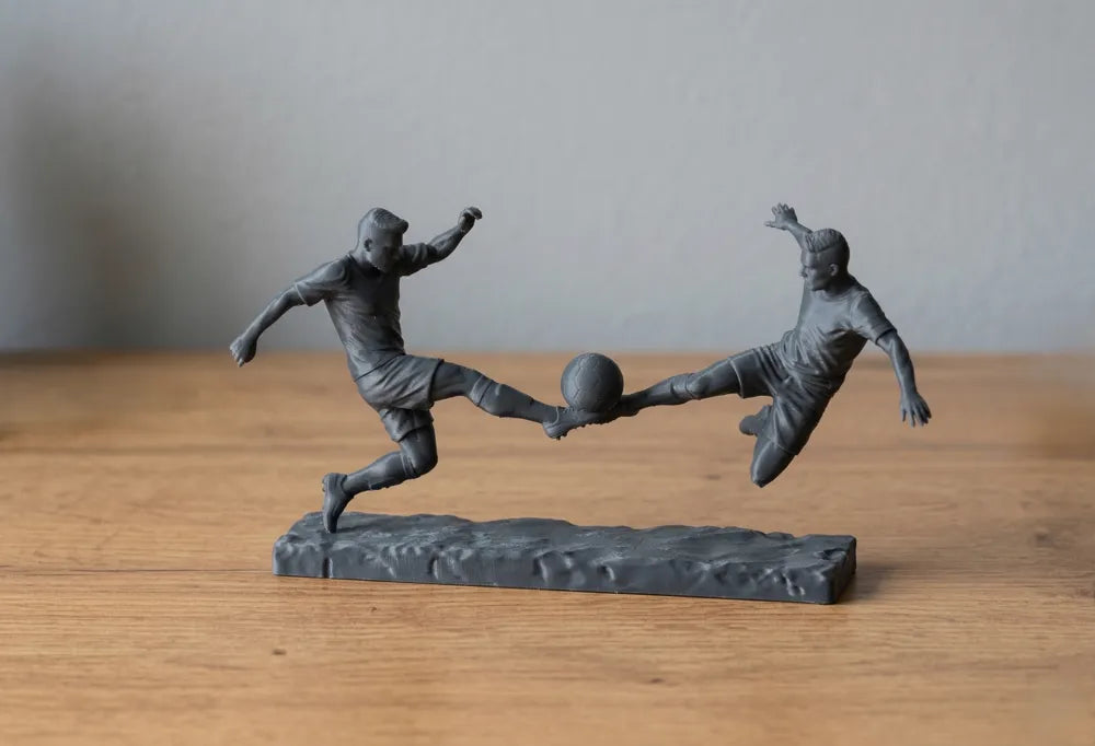 Dynamic Soccer Sculpture Mid Air – 3D Printed Football Athlete Art