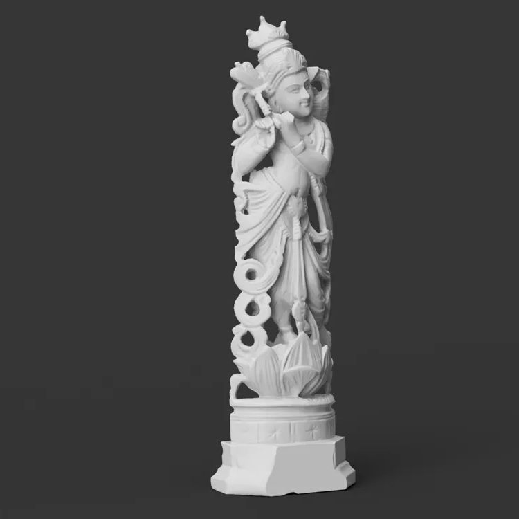 Krishna Playing the Flute – 3D Printed Sandalwood Style Sculpture