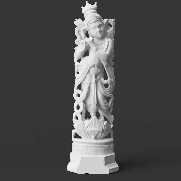 Krishna Playing the Flute – 3D Printed Sandalwood Style Sculpture