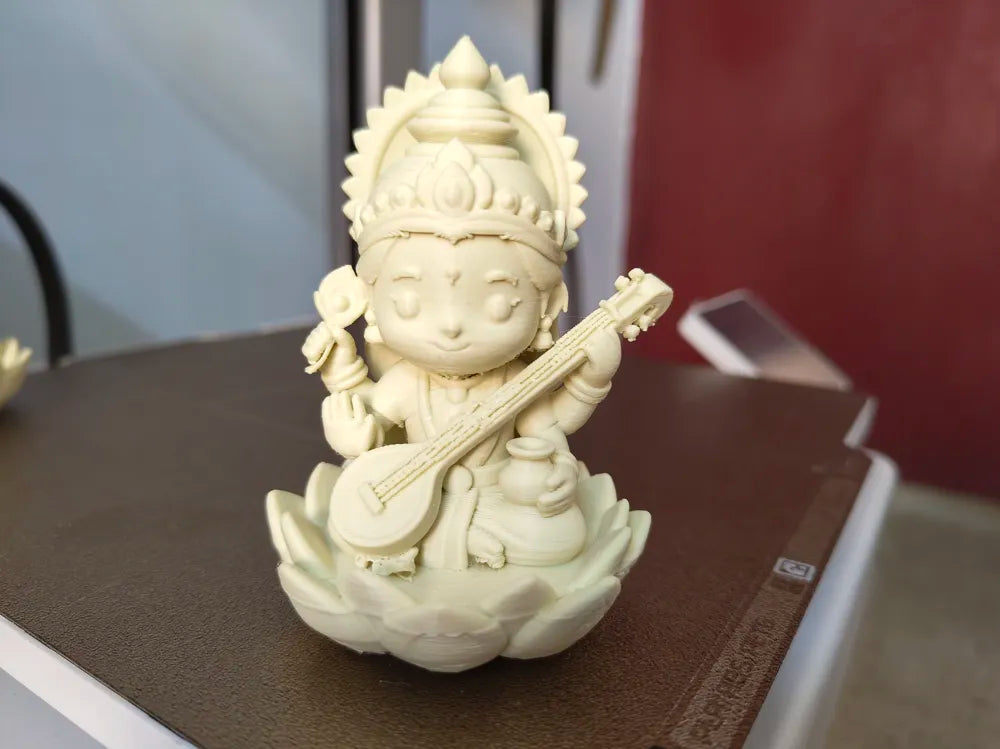 Saraswati Symphony of Knowledge Sculpture – 3D Printed Hindu Goddess Idol
