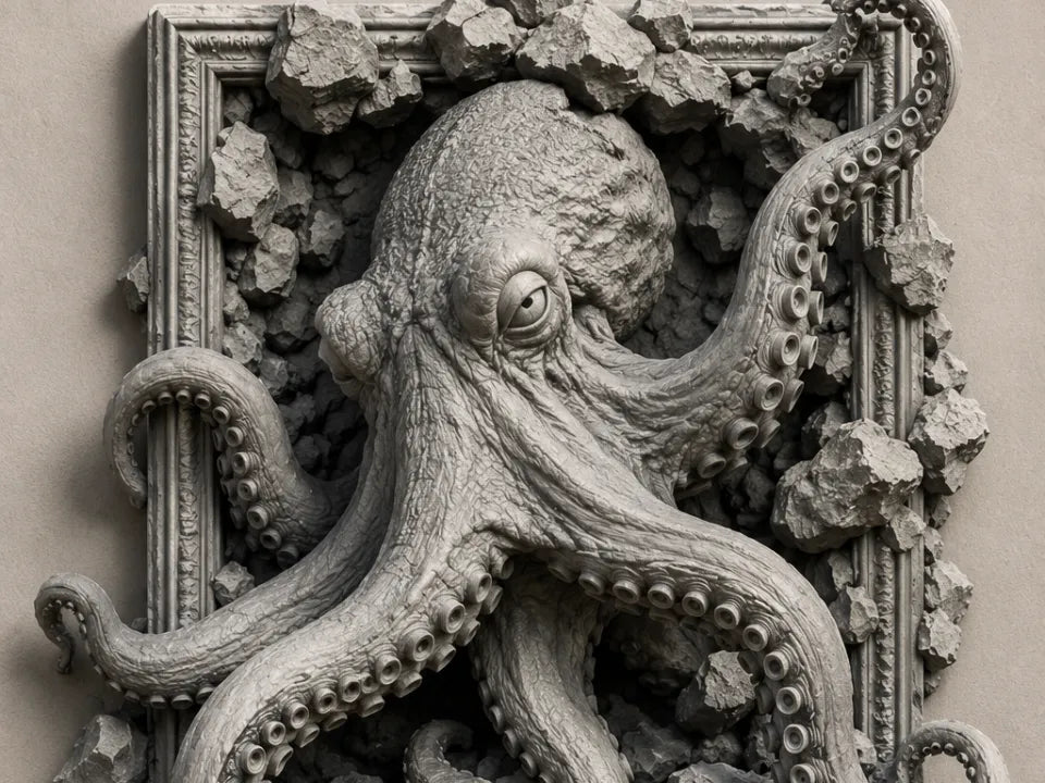 Octopus in Frame Wall Art – 3D Printed Nautical Marine Wall Sculpture
