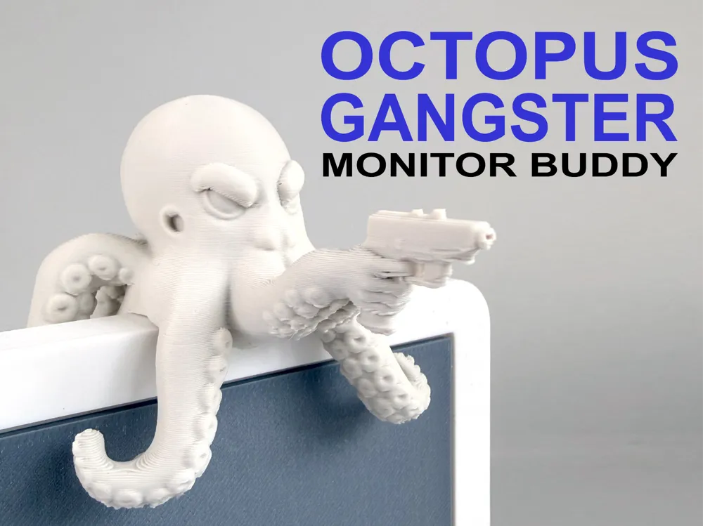 Octopus Gangster Monitor Buddy – 3D Printed Desk Screen Figurine