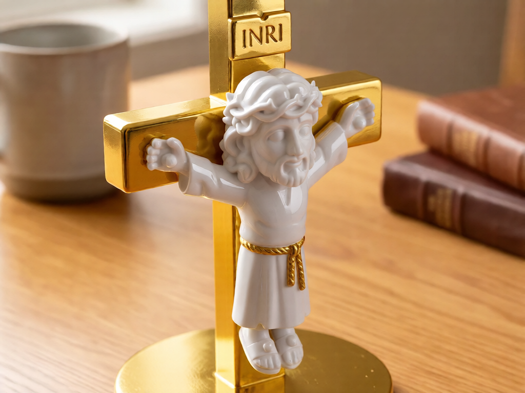 Cartoon Style Crucified Jesus Figurine – 3D Printed Creative Faith Decor