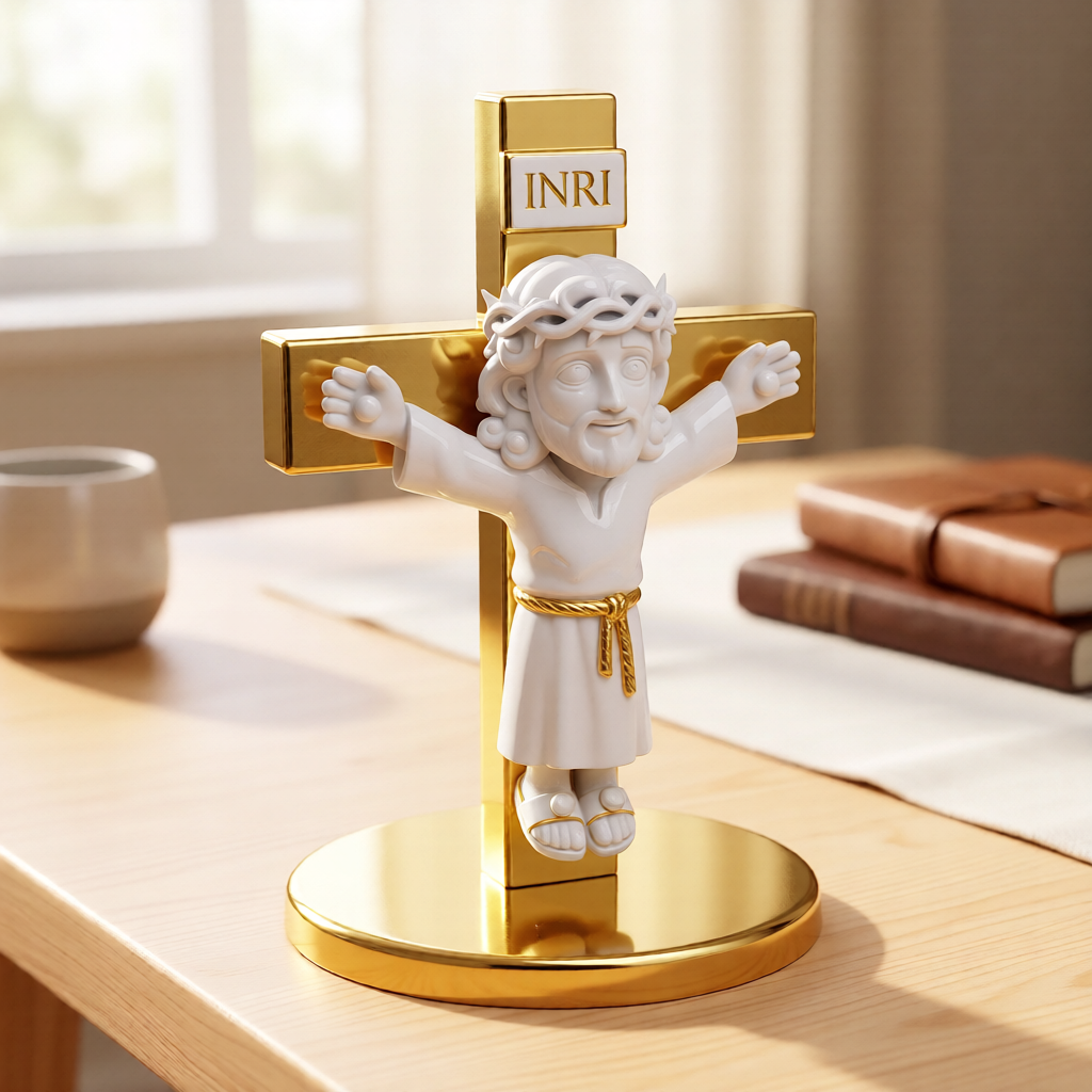 Cartoon Style Crucified Jesus Figurine – 3D Printed Creative Faith Decor