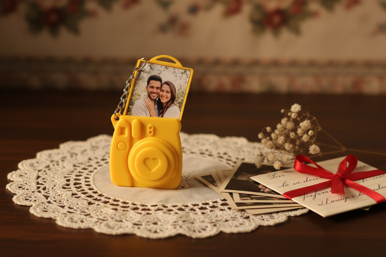 Instax Style Retro Camera Keychain with Photo Frame