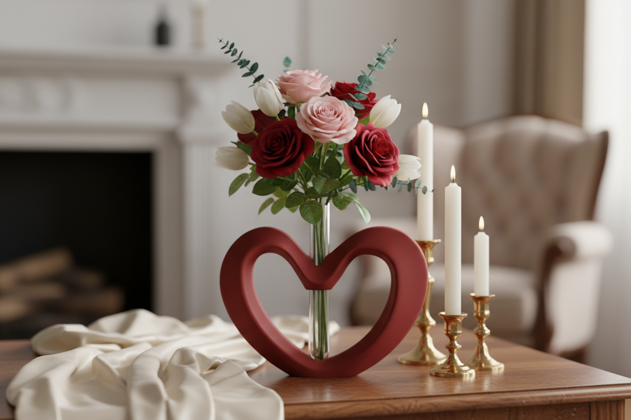 Valentine's Heart Vase with Flowers